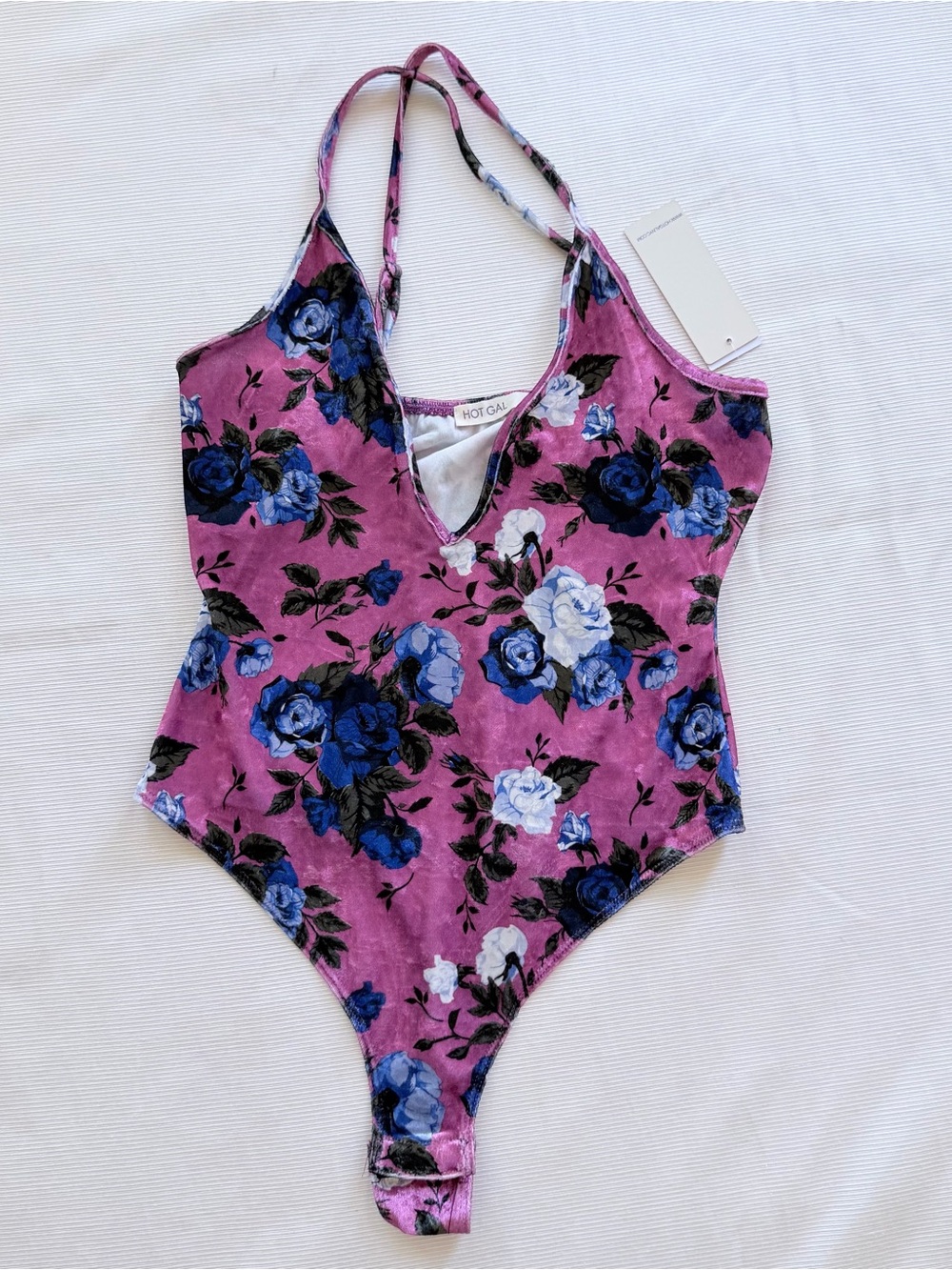 Hot Gal Womens Top Tank Bodysuit Floral Velvet Medium M